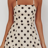 Second Glance Olga Criss-Cross Back Midi Dress Polka Dot Beige