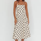 Second Glance Olga Criss-Cross Back Midi Dress Polka Dot Beige