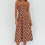 Second Glance Olga Criss-Cross Back Midi Dress Polka Dot Brown