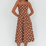Second Glance Olga Criss-Cross Back Midi Dress Polka Dot Brown