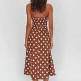 Second Glance Olga Criss-Cross Back Midi Dress Polka Dot Brown