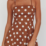 Second Glance Olga Criss-Cross Back Midi Dress Polka Dot Brown