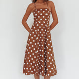 Second Glance Olga Criss-Cross Back Midi Dress Polka Dot Brown