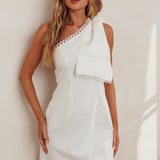 Tristi One Shoulder Bow Mini Dress White