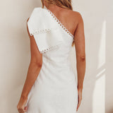 Tristi One Shoulder Bow Mini Dress White