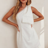 Tristi One Shoulder Bow Mini Dress White