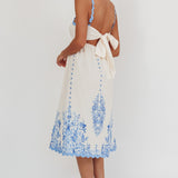 Asami Floral Print Ric Rac Trim Midi Dress Blue