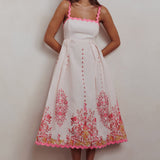Asami Floral Print Ric Rac Trim Midi Dress Blush