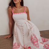 Asami Floral Print Ric Rac Trim Midi Dress Blush