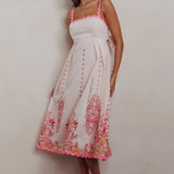 Asami Floral Print Ric Rac Trim Midi Dress Blush