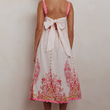 Asami Floral Print Ric Rac Trim Midi Dress Blush