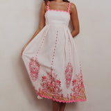 Asami Floral Print Ric Rac Trim Midi Dress Blush