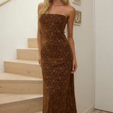 Artice Strapless Maxi Dress Lace Chocolate