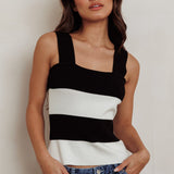 Lisa Striped Knit Tank Top Black White