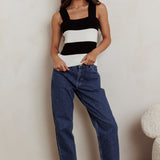 Lisa Striped Knit Tank Top Black White