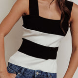 Lisa Striped Knit Tank Top Black White