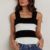Lisa Striped Knit Tank Top Black White