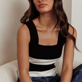 Lisa Striped Knit Tank Top Black White