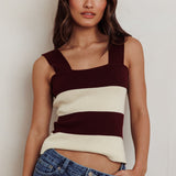 Lisa Striped Knit Tank Top Red Bean