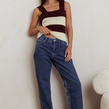 Lisa Striped Knit Tank Top Red Bean