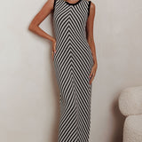 Same Place Fringed Knit Maxi Dress Black
