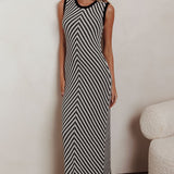 Same Place Fringed Knit Maxi Dress Black