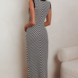 Same Place Fringed Knit Maxi Dress Black