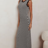 Same Place Fringed Knit Maxi Dress Black