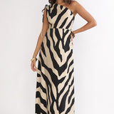 Tavina One-Shoulder Maxi Dress Zebra Black