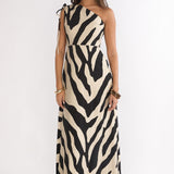 Tavina One-Shoulder Maxi Dress Zebra Black