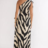 Tavina One-Shoulder Maxi Dress Zebra Black