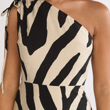 Tavina One-Shoulder Maxi Dress Zebra Black