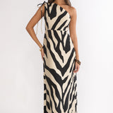 Tavina One-Shoulder Maxi Dress Zebra Black