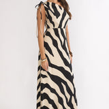 Tavina One-Shoulder Maxi Dress Zebra Black