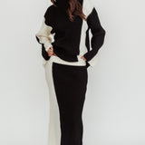 Eos Ribbed Knit Midi Skirt Black Cream