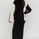 Eos Ribbed Knit Midi Skirt Black Cream