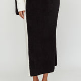 Eos Ribbed Knit Midi Skirt Black Cream