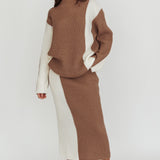 Eos Ribbed Knit Midi Skirt Mocha Cream