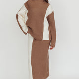 Eos Ribbed Knit Midi Skirt Mocha Cream