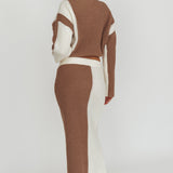 Eos Ribbed Knit Midi Skirt Mocha Cream