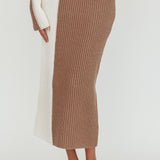 Eos Ribbed Knit Midi Skirt Mocha Cream