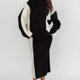 Eos Ribbed Mock Neck Knit Jumper Black Cream