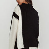 Eos Ribbed Mock Neck Knit Jumper Black Cream