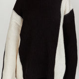 Eos Ribbed Mock Neck Knit Jumper Black Cream