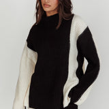 Eos Ribbed Mock Neck Knit Jumper Black Cream