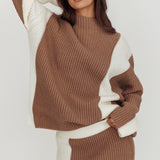 Eos Ribbed Mock Neck Knit Jumper Mocha Cream
