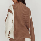 Eos Ribbed Mock Neck Knit Jumper Mocha Cream