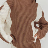 Eos Ribbed Mock Neck Knit Jumper Mocha Cream