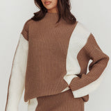 Eos Ribbed Mock Neck Knit Jumper Mocha Cream