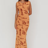 Irene Column Silhouette Maxi Dress Apricot